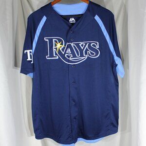 Majestic Button Up MLB Tampa Bay Rays Baseball Jersey - Size L